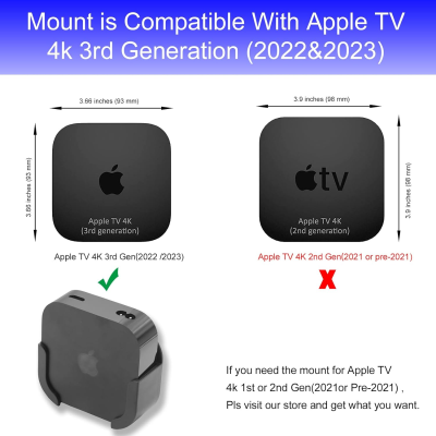 Apple TV 4K väggfäste för 3:e gen 2022 svart,  med silikon fjärr skydd,#3