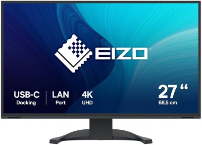 27" Eizo FlexScan EV2740X, 4K/UHD 3840x2160, 5 ms, höjdjusterbar, pivot, HDMI/DP/USB-C 94W, LAN, högtalare, USB 3.2-hubb