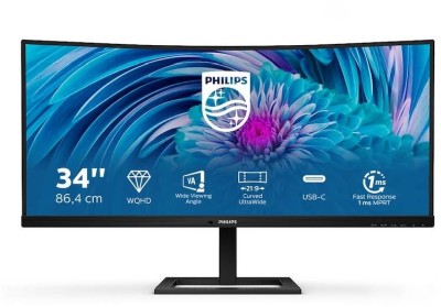 34" Philips 346E2CUAE, Curved VA 3440x1440, 4 ms, 100Hz, höjdjusterbar, HDMI/DP/USB-C 65W, högtalare, USB 3.2-hubb#1