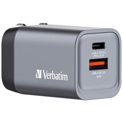 AC-adapter Verbatim GaN Charger 35W, 1xUSB-C / 1xUSB-A, inkl. reseadapter EU/UK/US#1