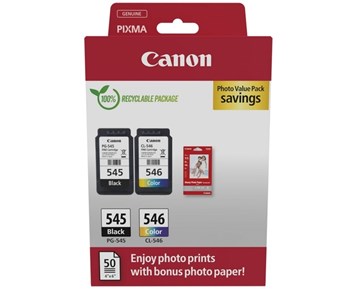 Canon PG-545/CL-546 svart+färg, Photo Value Pack (2 färgpatroner + 50 ark 10x15cm fotopapper)