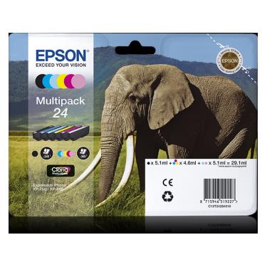Epson 24 Multipack 6 färger, svart/gul/cyan/ljus cyan/magenta/ljus magenta