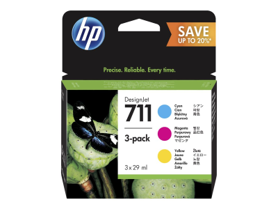 HP 711 - 3-pack - 29 ml - gul, cyan, magenta - original - DesignJet - bläckpatron - för DesignJet T120, T120 ePrinter, T520, T520 ePrinter