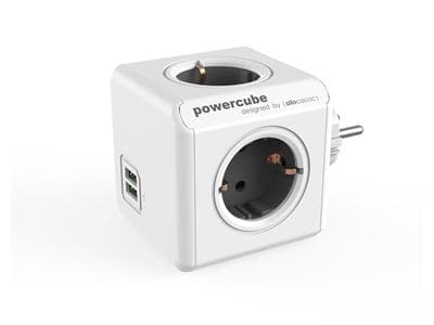 POWERCUBE Original USB, 4 eluttag, 2xUSB A - Grå