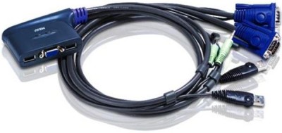 ATEN KVM-switch, 1 konsol styr 2datorer, VGA, USB och ljud, 0,9 meter