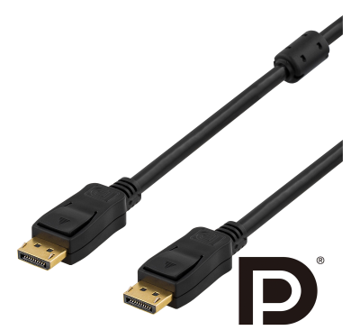 DisplayPort-kabel, DP 1.2, 4K@60Hz, Deltaco Prime, 2 meter - Svart