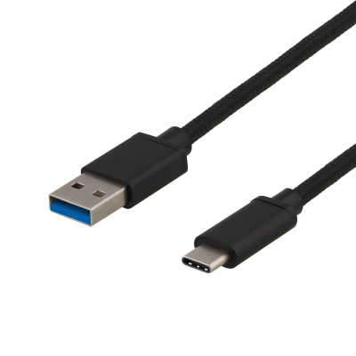 USB-C 3.1-kabel Gen1 Typ C ha till A ha, tygklädd, 0,5 meter, 60W/3A, Deltaco - Svart#1