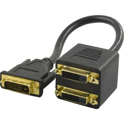 DVI D-splitter, Y-kabel, 1xDVI-D hane till 2xDVI-D hona - Svart