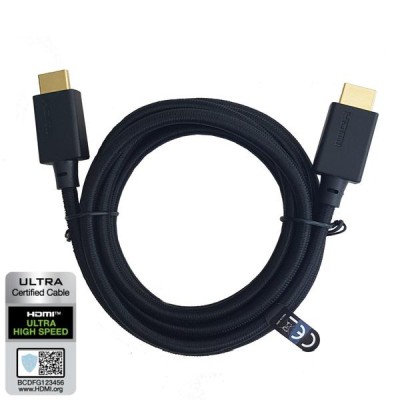 NÖRDIC CERTIFIED CABLES Certifierad 1m kabel HDMI 2.1 Ultra High Speed 8K 60Hz 7680x 4320 Dynamic HDR 48Gbps eARC Game Mode VVR nylonflätad med aluminium kontakter
