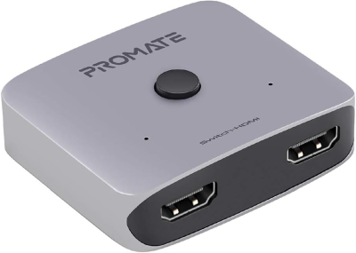 Promate HDMI Switch Splitter, Universal 4k Aluminum HDMI Adapter and Dual Socket with Integrated Easy-Switch, Switch-HDMI#1