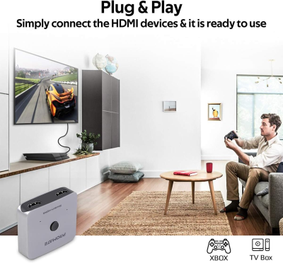 Promate HDMI Switch Splitter, Universal 4k Aluminum HDMI Adapter and Dual Socket with Integrated Easy-Switch, Switch-HDMI#5