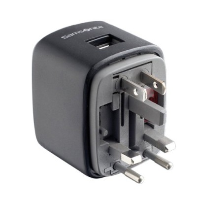 Samsonite OnTravel reseadapter för olika uttag, ojordad, USB-port för laddning av enheter, 3A säkring - Mörkgrå#1