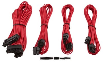 Premium Individually Sleeved Cable-kit, Corsair Type 4 (Gen.3), Starter Package - Röd