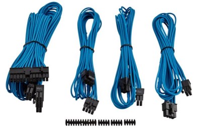 Premium Individually Sleeved Cable-kit, Corsair Type 4 (Gen.3), Starter Package - Blå
