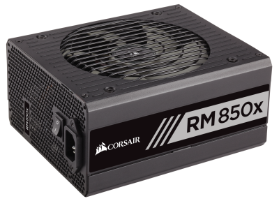 Corsair RM850x 850W, ATX v2.4, 135 mm fläkt, 80PLUS Gold V2, semipassivt, löstagbara kablar - Svart
