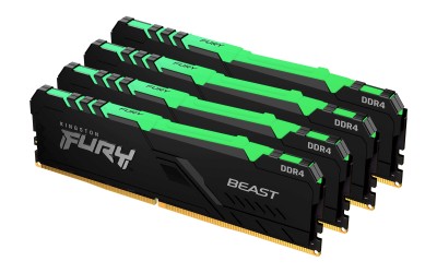 128 GB (4x32GB) DDR4-2666 Kingston FURY Beast RGB CL16 - Svart