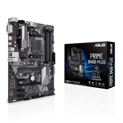 Asus PRIME B450-Plus, AMD Socket AM4, B450, ATX, 4xDDR4, CrossFireX, 2xPCI Express, M.2 + SATA3 RAID, DVI/HDMI, 7.1-ljud, USB-C, GigaLAN, Aura RGB