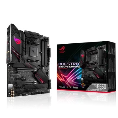 Asus ROG STRIX B550-E GAMING, AMD Socket AM4, B550, ATX, 4xDDR4, 3xPCI Express, SLI/CrossFireX, 2xM.2 + SATA RAID, HDMI/DP, ROG Supreme 7.1-ljud, 2.5Gbe LAN, WiFi 6, Bluetooth, Aura Sync RGB