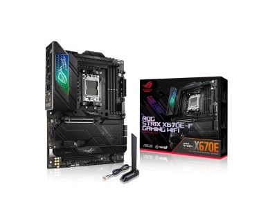 Asus ROG STRIX X670E-F GAMING WIFI, AMD AM5, 3xPCI Express, ATX, 4xDDR5, 4xM.2 + SATA3 RAID, HDMI/DP, USB-C, ROG SupremeFX 7.1 audio, 2.5Gbe LAN, WiFi 6E, Bluetooth, Aura Sync RGB