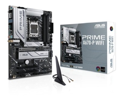 Asus PRIME X670-P WIFI, AMD AM5, ATX, 4xDDR5, 3xPCI Express, 3xM.2 + SATA3 RAID, HDMI/DP, USB-C, 2.5Gbe LAN, WiFi 6, Bluetooth, Aura Sync RGB