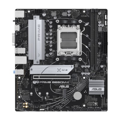 Asus PRIME B650M-K, AMD AM5, MicroATX, 2xDDR5, PCI Express, 2xM.2 + SATA3 RAID, VGA/HDMI, USB-C (front), 2.5Gbe LAN, Aura Sync RGB