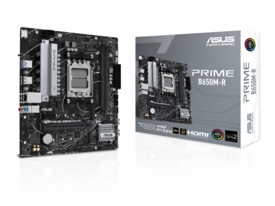 Asus PRIME B650M-R, AMD AM5, MicroATX, 2xDDR5, PCI Express, 2xM.2 + SATA3 RAID, HDMI, USB-C (front), 2.5Gbe LAN, Aura Sync RGB