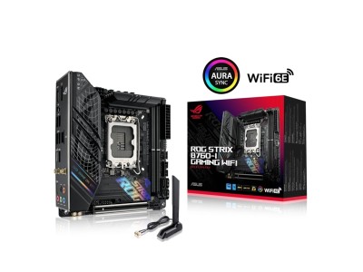 Asus ROG Strix B760-I GAMING WIFI, Intel LGA1700, PCI Express, Mini-ITX, 2xDDR5, 2xM.2 + SATA3, HDMI/DP, USB-C, SupremeFX 7.1-audio, 2.5Gbe LAN, WiFi 6E, Bluetooth 5.3, Aura Sync RGB#1