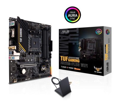 Asus TUF GAMING A520M-PLUS WIFI, AMD Socket AM4, A520, MicroATX, 4xDDR4, PCI Express, M.2 + SATA3 RAID, VGA/HDMI/DP, 7.1-ljud, USB 3.2, GigaLAN, WiFi 5, Aura Sync RGB