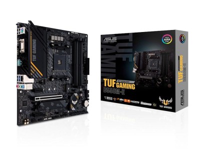 Asus TUF GAMING B550M-E, AMD Socket AM4, B550, MicroATX, 4xDDR4, PCI Express, 2xM.2 + SATA3 RAID, VGA/HDMI/DP, 7.1-ljud, USB-C, GigaLAN, Aura Sync RGB