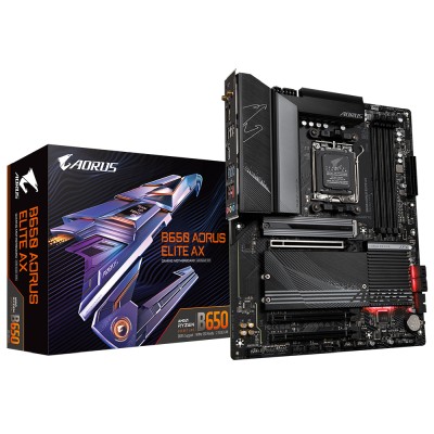 Gigabyte B650 AORUS ELITE AX, AMD AM5, PCI Express, ATX, 4xDDR5, 3xM.2 + SATA3 RAID, HDMI/DP, USB-C, 2.5Gbe LAN, WiFi 6E, Bluetooth 5.2, RGB Fusion 2.0