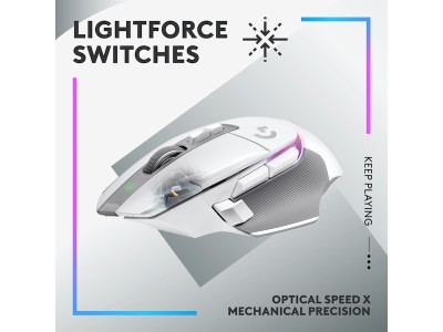 Logitech G502 X Plus Lightspeed Wireless, 25600 dpi, 13 programmerbara knappar, HERO 25K-sensor, RGB - Vit/Premium#2