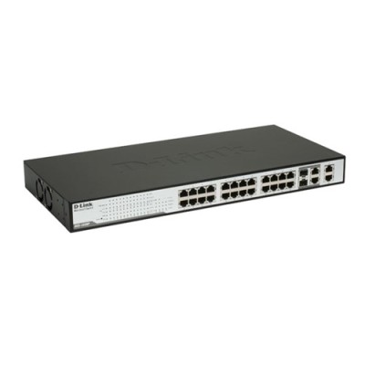 D-Link switch, L2, PoE, 24x10/100, 4x10/100/1000(2xCombo SFP), 19" (öppnad förpackning)
