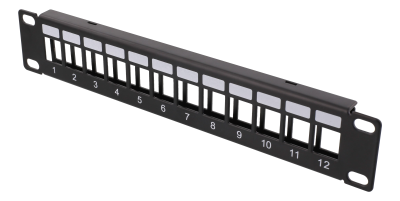 10" Patchpanel Deltaco, 12 portar, Keystone, 1U, metall, svart