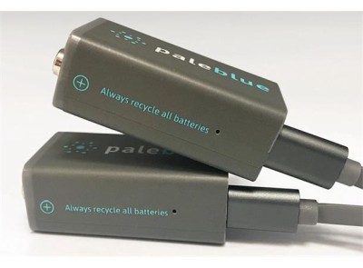 Pale Blue Li-Ion Rechargeable 9V Battery, 2 pack of 9V with 2x1 charging cable