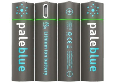 Pale Blue Li-Ion Rechargeable AA Battery, 4 pack of AA with 4x1 charging cable