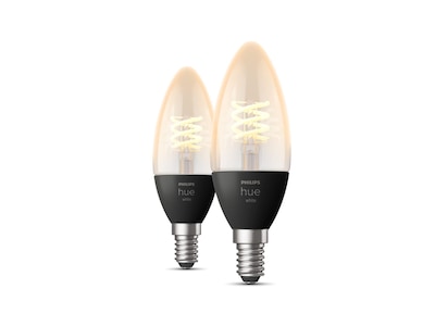 Philips Hue W Candle Bulb 4,5W Fil E14 2pk E14, transparent glas, vitt ljus, styrt via bluetooth / brygga, 2x4,5W