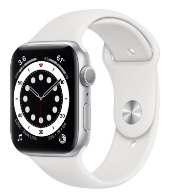 Apple Watch Series 6 GPS, 44mm Silver Aluminium Case with White Sport Band - Regular