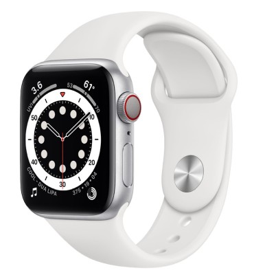 Apple Watch Series 6 GPS + Cellular, 40mm Silver Aluminium Case with White Sport Band - Regular