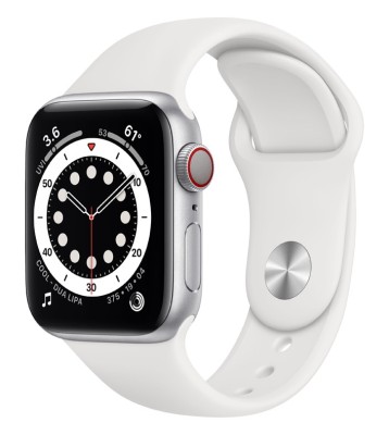 Apple Watch Series 6 GPS + Cellular, 40mm Silver Stainless Steel Case with White Sport Band - Regular