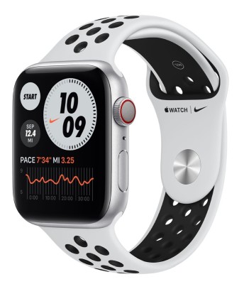 Apple Watch Nike Series 6 GPS + Cellular, 44mm Silver Aluminium Case with Pure Platinum/Black Nike Sport Band - Regular