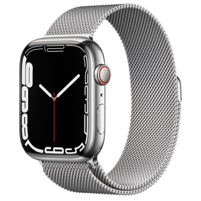 Apple Watch Series 7 GPS + Cellular 45mm Rostfri stålboett med Milaneselänk - Silver#1