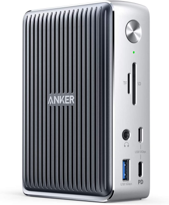 Anker 577 Thunderbolt-dockningsstation (13-i-1, Thunderbolt 3) för Thunderbolt-laptops, 85 W laddningseffekt för bärbar dator, 18 W för smartphone, 10 Gbps USB-C-data, 4K HDMI, Ethernet, ljud, USB-A generation 1