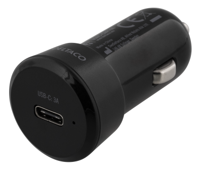 Deltaco billaddare, 3A/15W, 12V cigguttag till 1xUSB-C - Svart