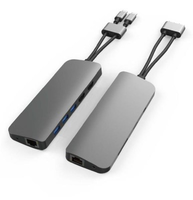 HyperDrive Viper USB-C Dockningsstation, 2xHDMI, 3xUSB 3.0, LAN, kortläsare, ljud, 60W USB-C PD - Rymdgrå