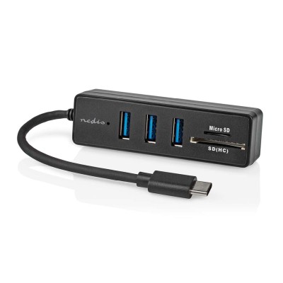 Nedis USB-C Hub, 3x USB-A / 1x SD / 1x MicroSD, 5Gbps - Black