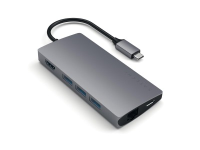 Dockningstation Satechi MultiPort 4K Docking V2, 1xHDMI/3xUSB 3.0/1xUSB-C med PD pass-through, LAN, kortläsare SD/MicroSD - Rymdgrå