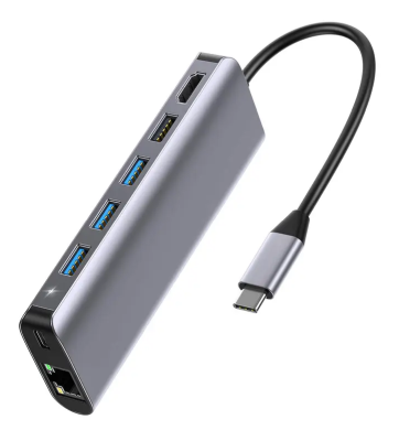 SiGN 7-i-1 USB-C Hub HDMI RJ45 USB-C, max 100W, 20V, 5A - Grey