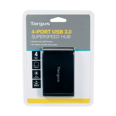 USB 3.0-hub Targus Superspeed, 4xUSB 3.0, inkl. strömadapter - Svart