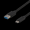 USB-C 3.1-kabel Gen1 Typ C ha till A ha, tygklädd, 0,5 meter, 60W/3A, Deltaco - Svart